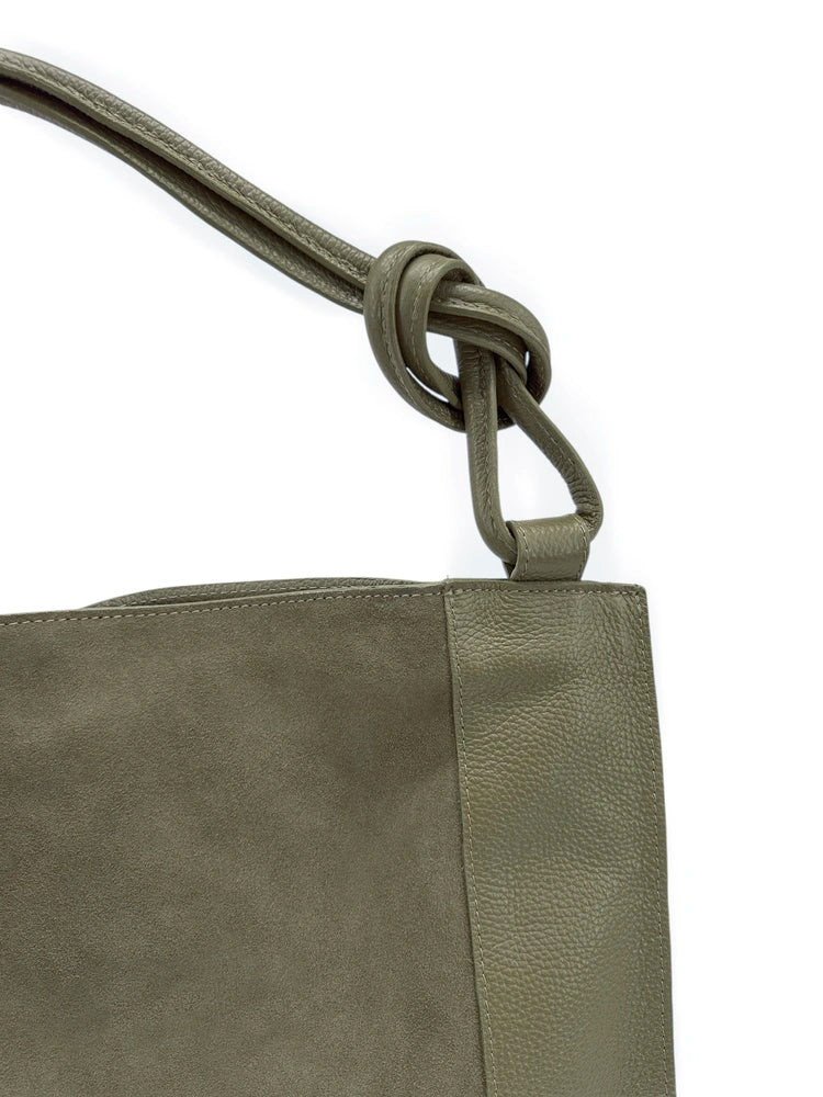 KNOT large shoulder bag in suede and grained leather Khaki