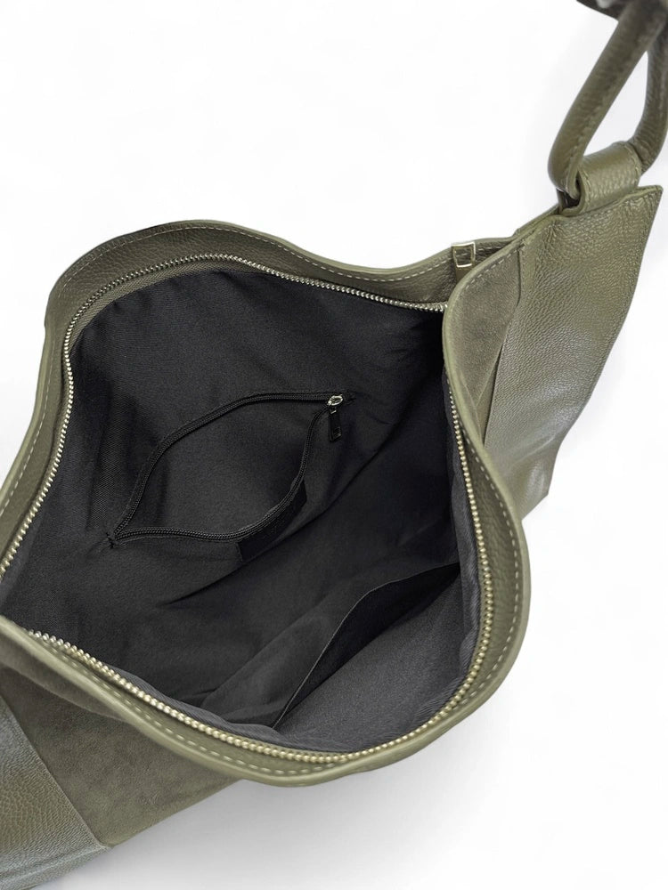 KNOT large shoulder bag in suede and grained leather Khaki