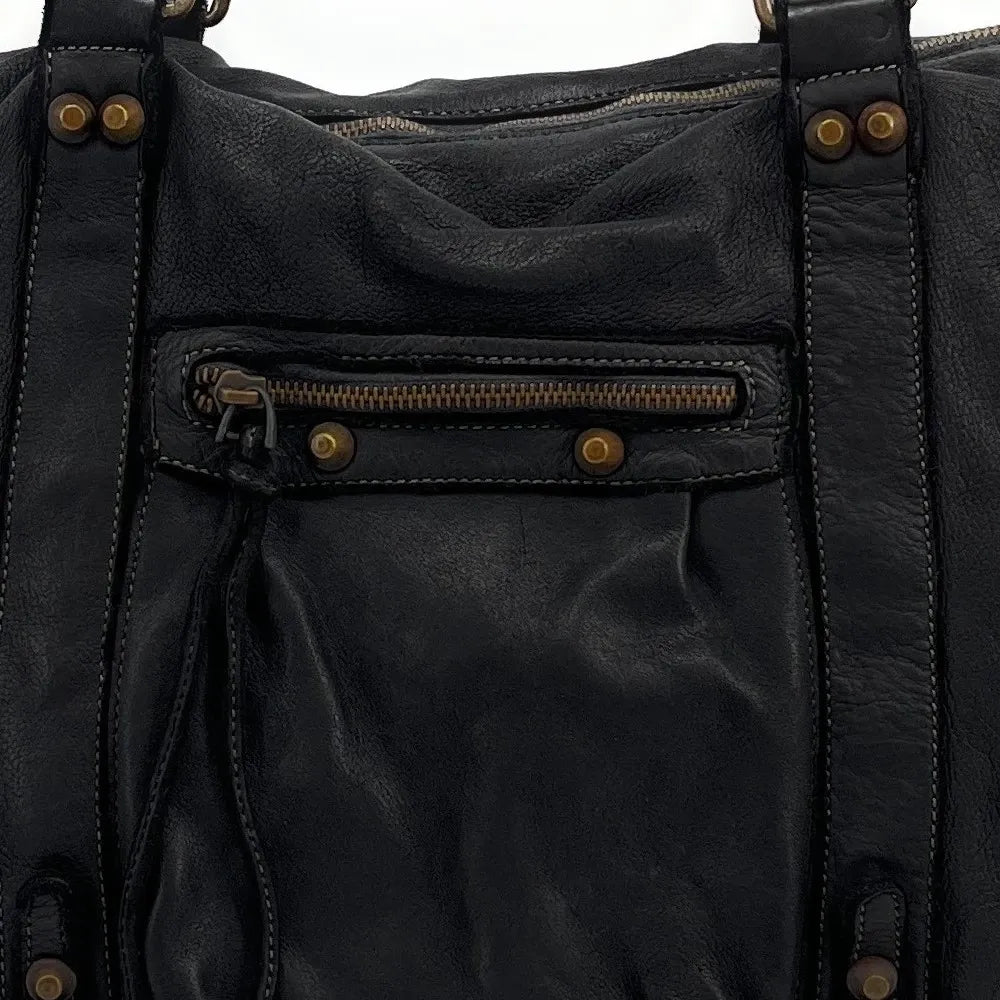 Grand sac porté épaule en cuir vintage STORM XL HURRICAN Noir Noir
