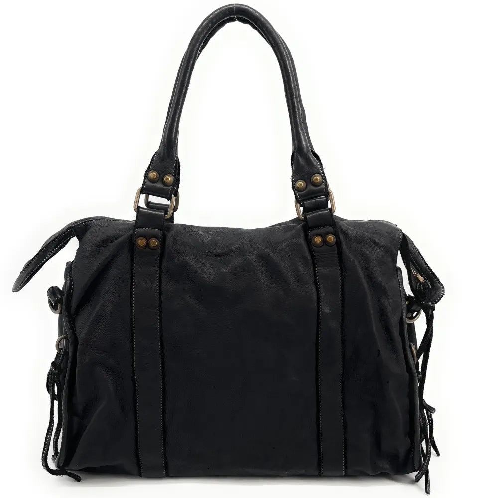 Grand sac porté épaule en cuir vintage STORM XL HURRICAN Noir Noir