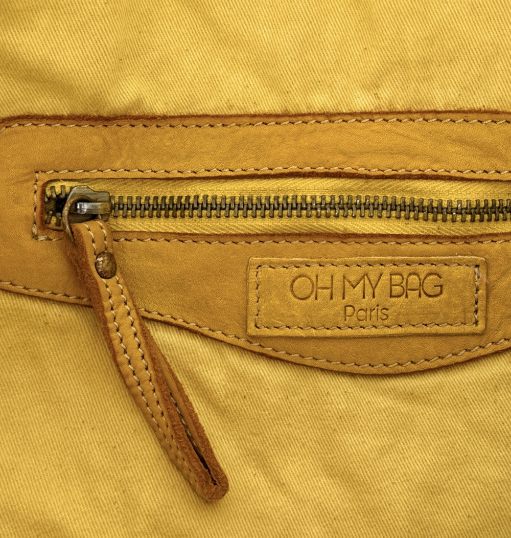 Grand sac porté épaule en cuir souple tannage végétal STORM XL HURRICAN Jaune Moutarde