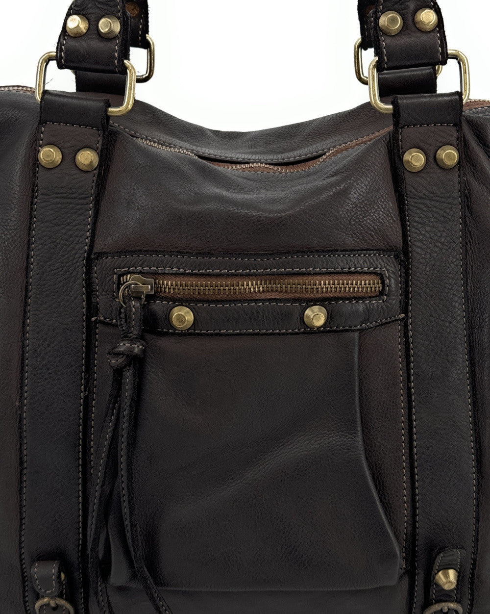Grand sac porté épaule en cuir souple tannage végétal STORM XL HURRICAN Chocolat