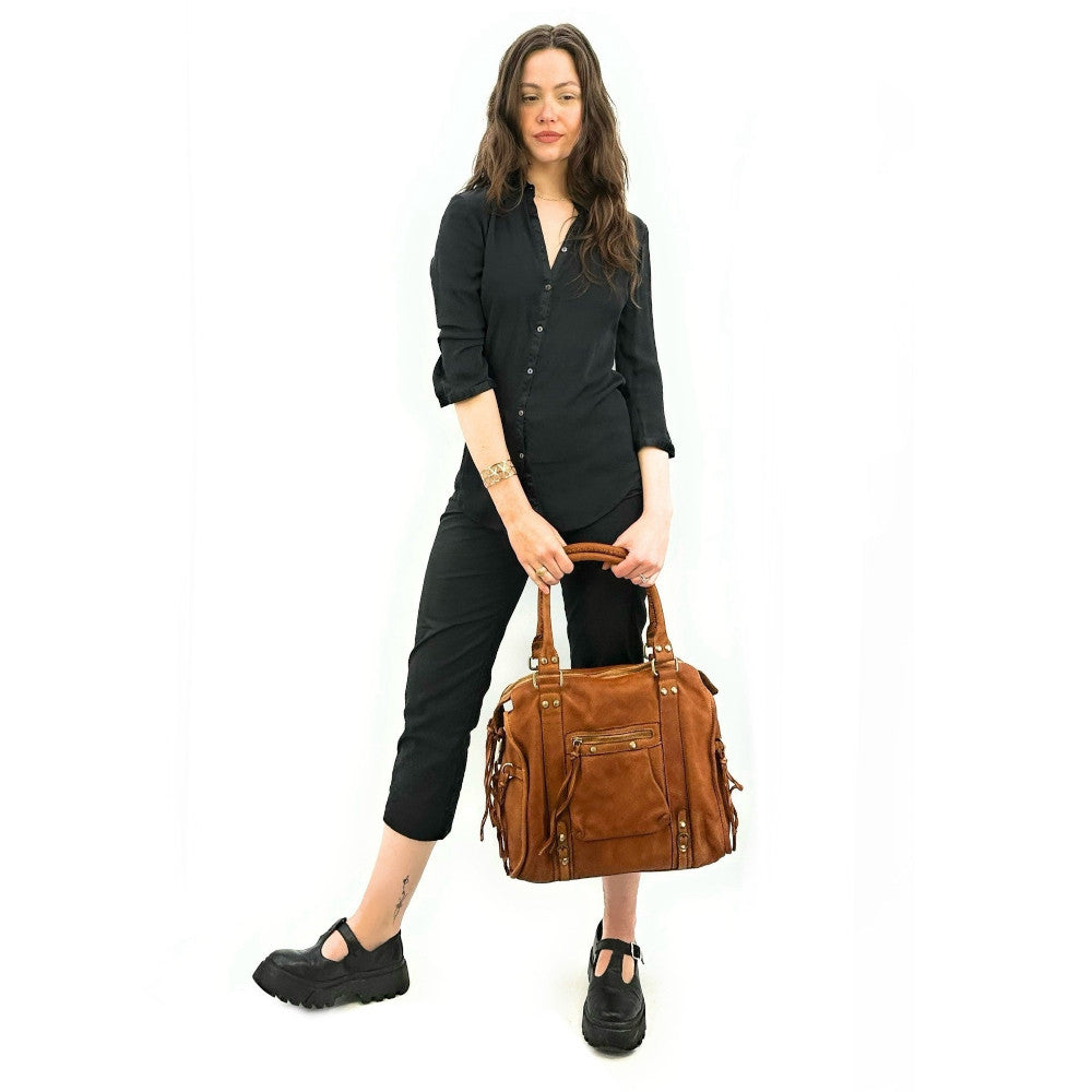 Grand sac porté épaule en cuir souple tannage végétal STORM XL HURRICAN Camel