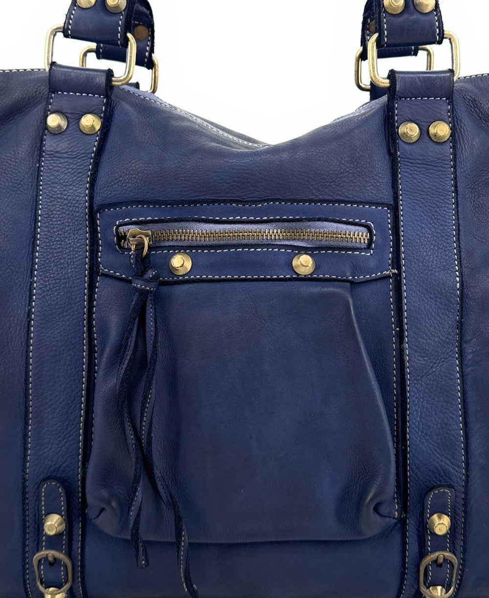Grand sac porté épaule en cuir souple tannage végétal STORM XL HURRICAN Bleu profond