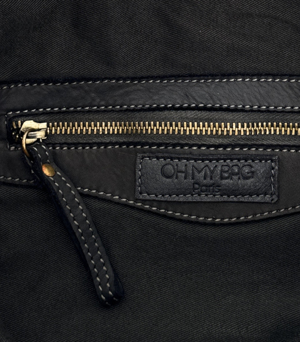 Grand sac porté épaule en cuir souple tannage végétal STORM XL HURRICAN Noir