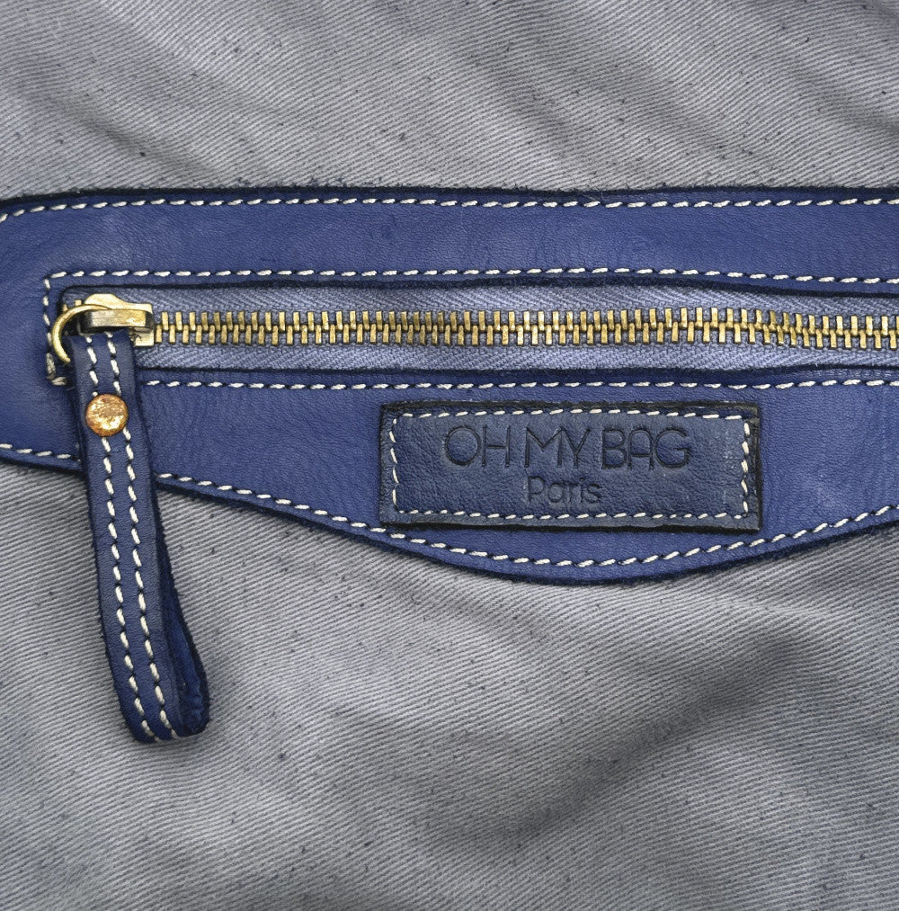 Grand sac porté épaule en cuir souple tannage végétal STORM XL HURRICAN Bleu profond