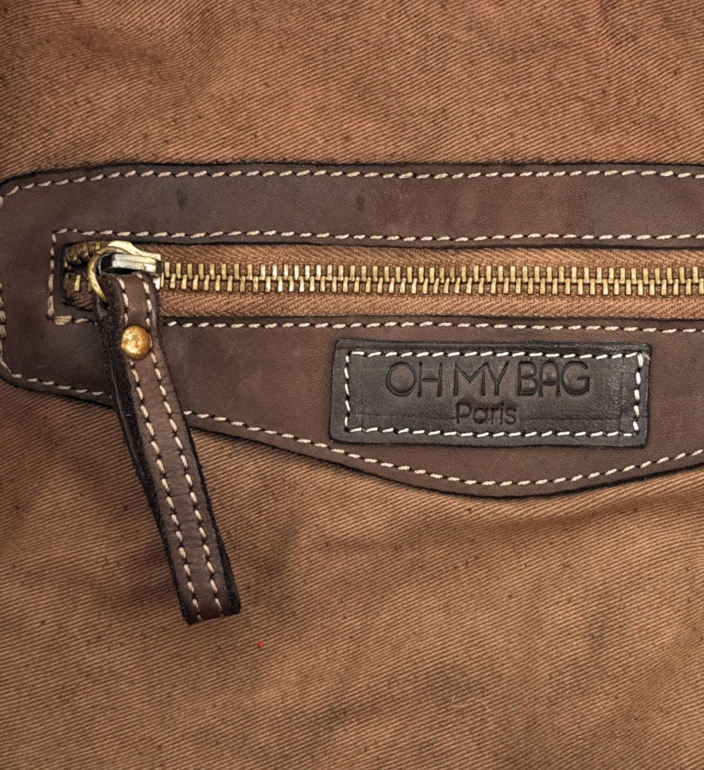 Grand sac porté épaule en cuir souple tannage végétal STORM XL HURRICAN Chocolat