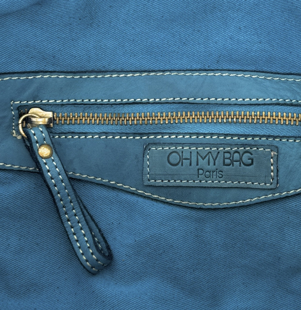 Grand sac porté épaule en cuir souple tannage végétal STORM XL HURRICAN Bleu vert canard