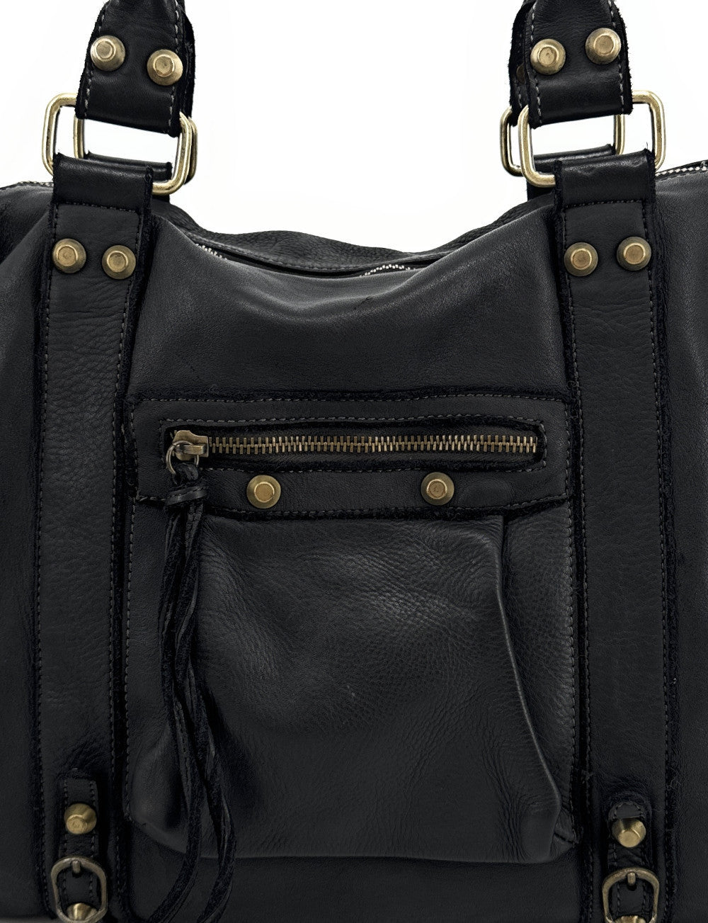 Grand sac porté épaule en cuir souple tannage végétal STORM XL HURRICAN Noir
