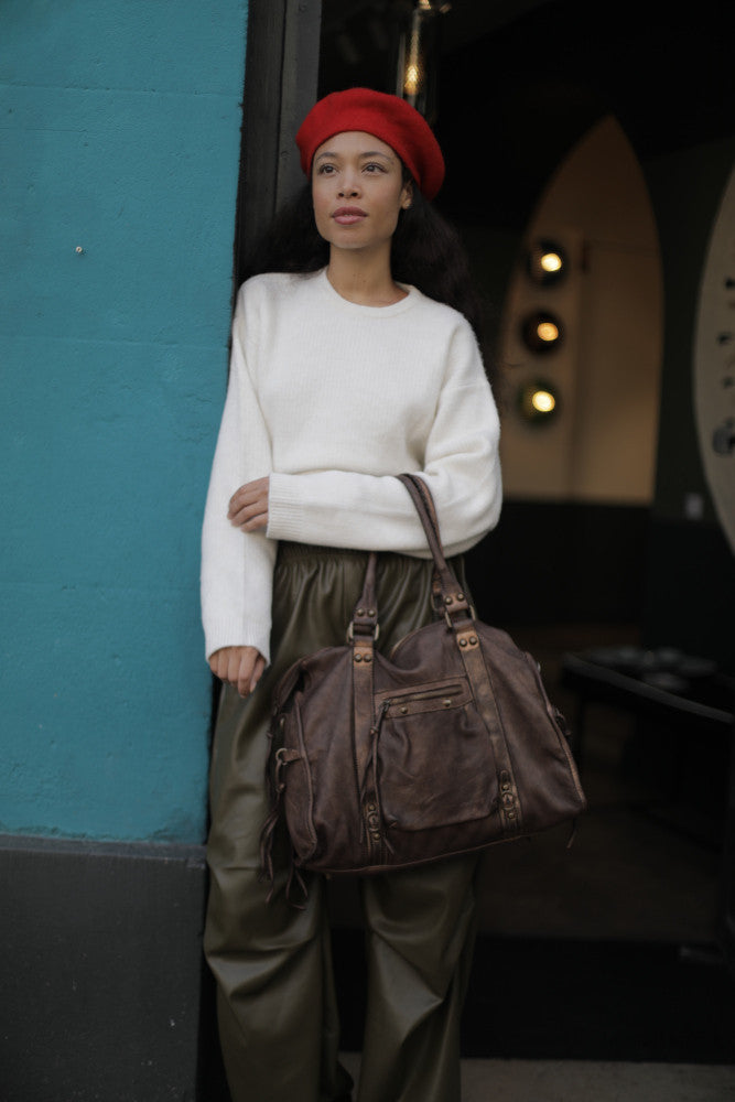 Grand sac porté épaule en cuir souple tannage végétal STORM XL HURRICAN Chocolat