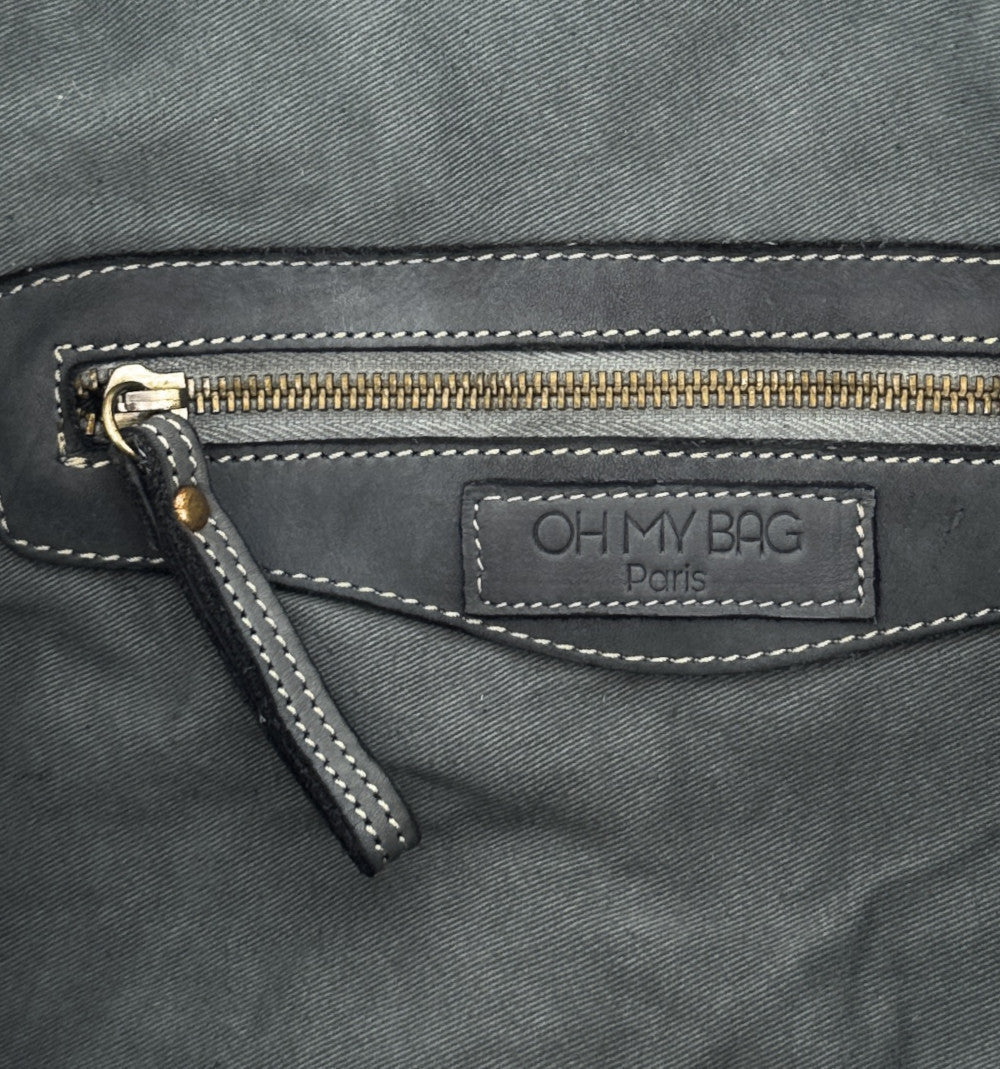 Grand sac porté épaule en cuir souple tannage végétal STORM XL HURRICAN Gris foncé