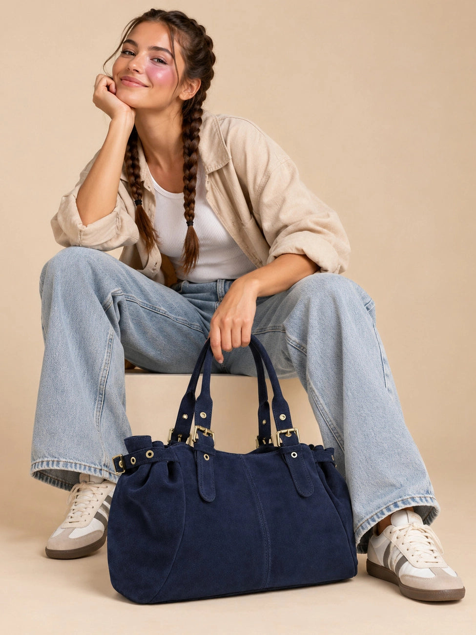 Sac bowling en daim NEW PRINCESS SUEDE XL Bleu marine