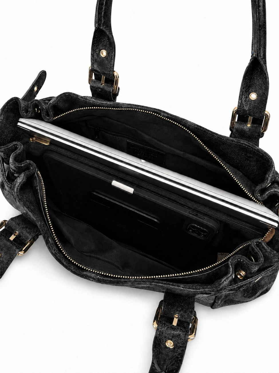 NEW PRINCESS XL brushed leather bowling bag, Black