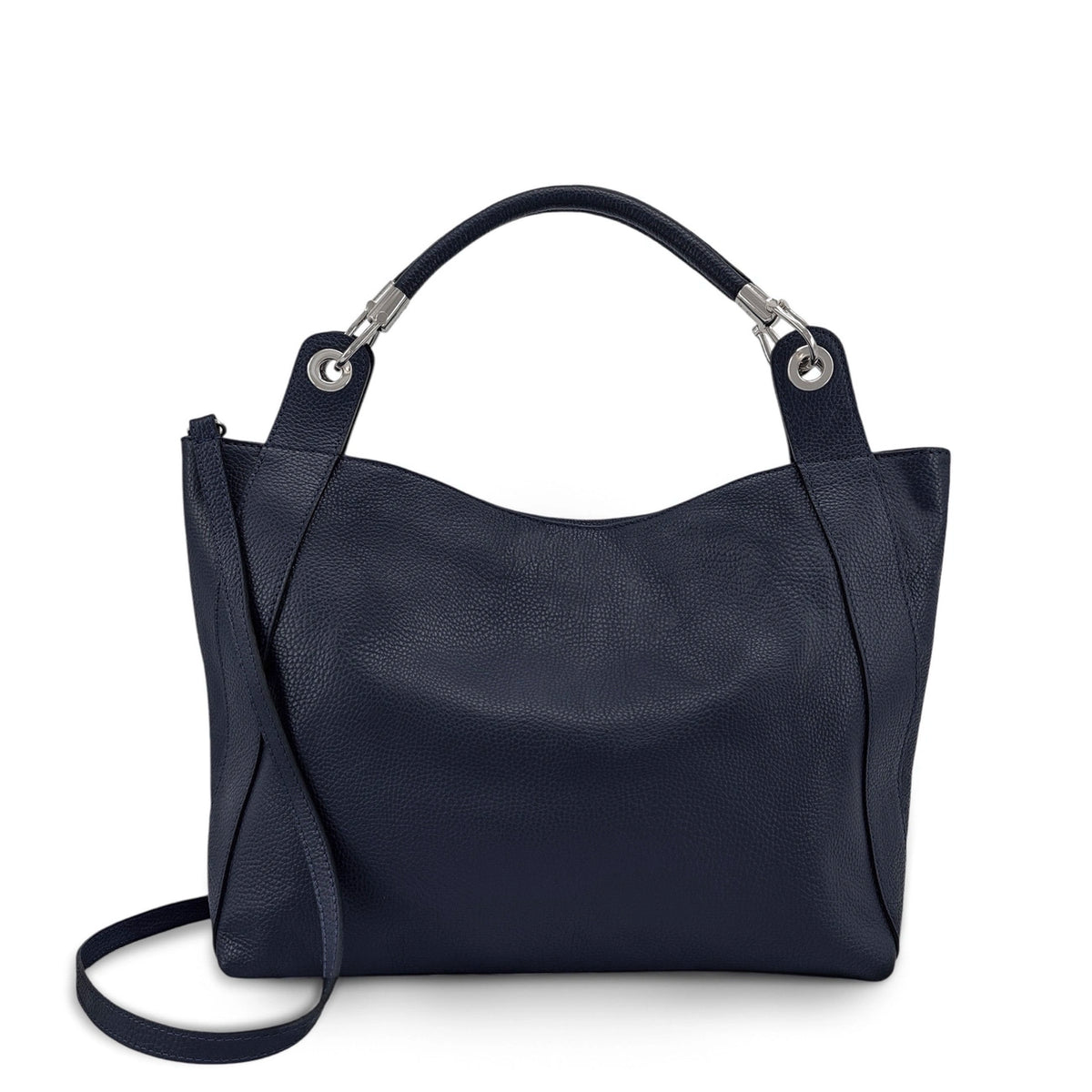 Große Tasche aus genarbtem Leder PARIS Marineblau