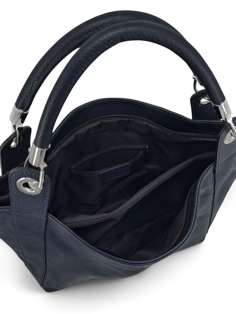 Große Tasche aus genarbtem Leder PARIS Marineblau