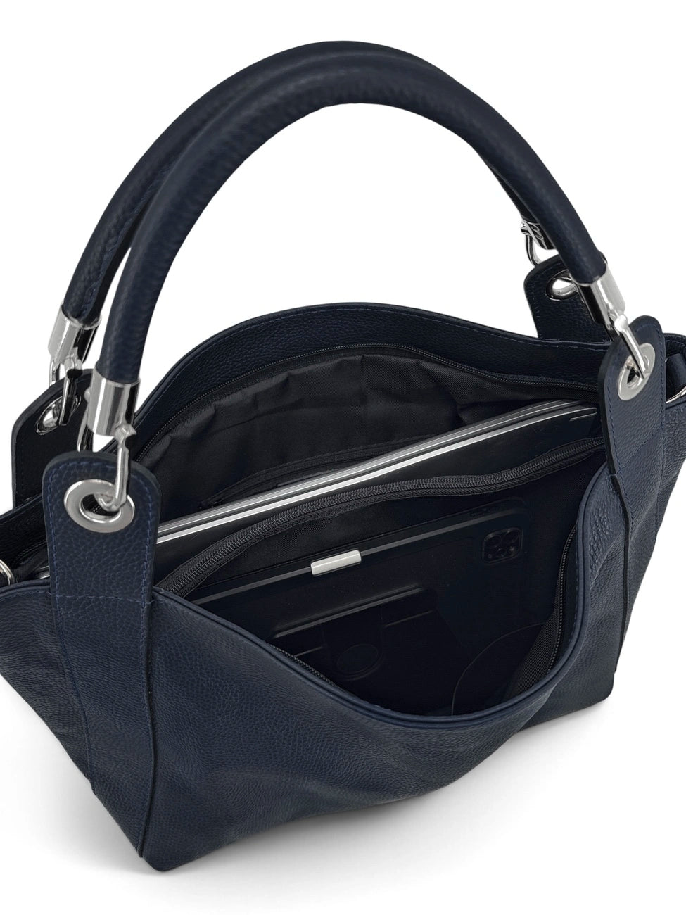 Große Tasche aus genarbtem Leder PARIS Marineblau