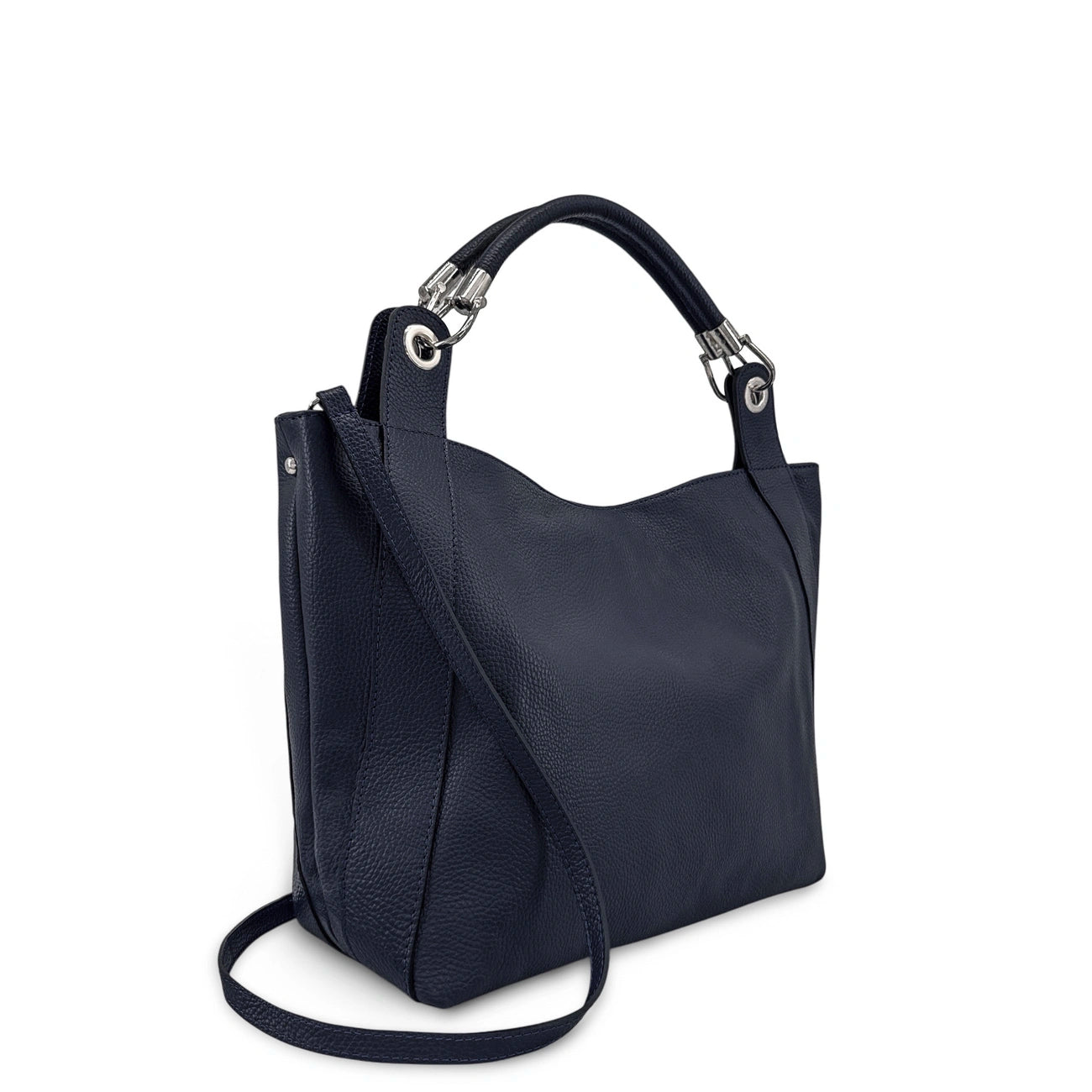 Bag cabas in grained leather PARIS Navy blue