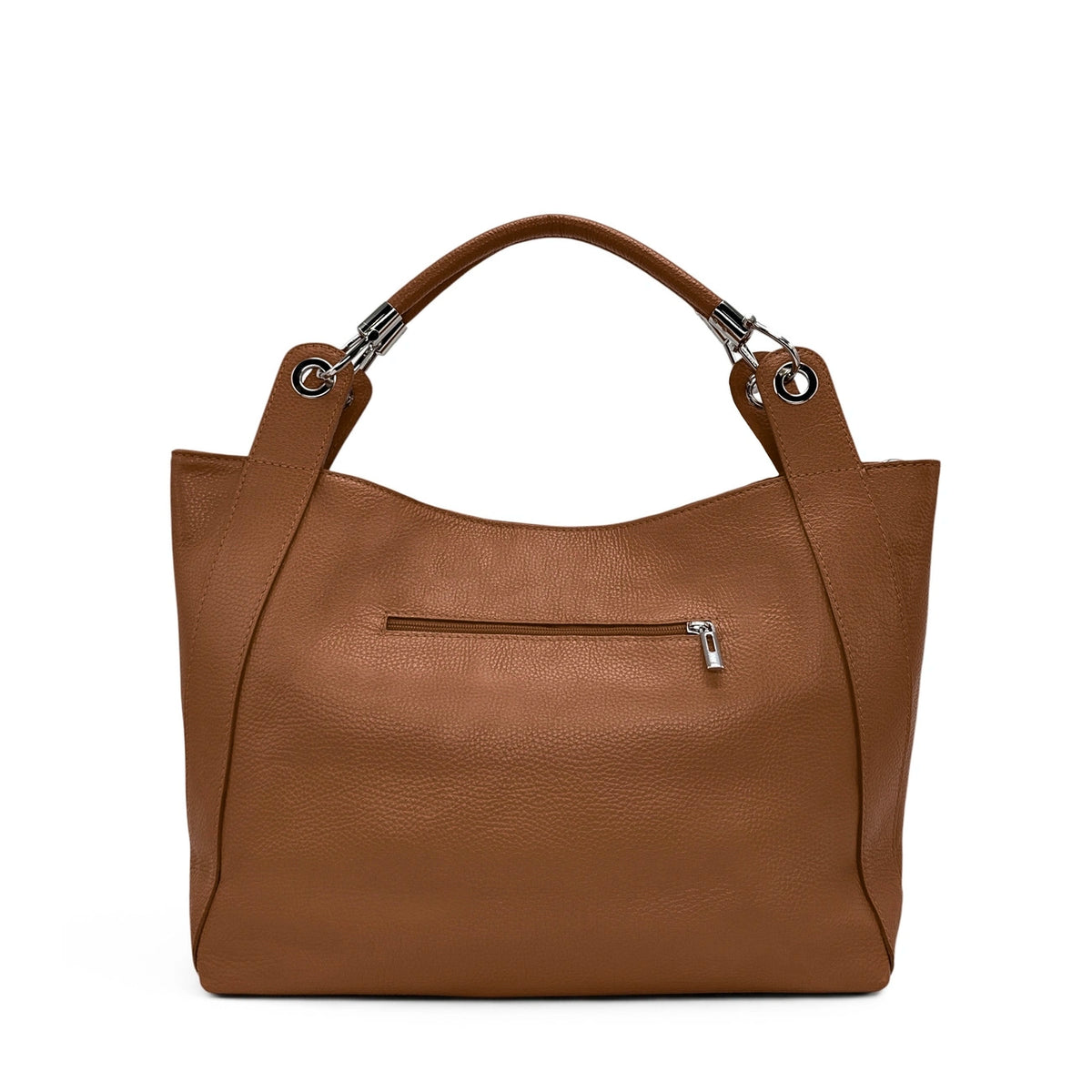 Bolso grande de piel granulada PARIS Marrón coñac oscuro