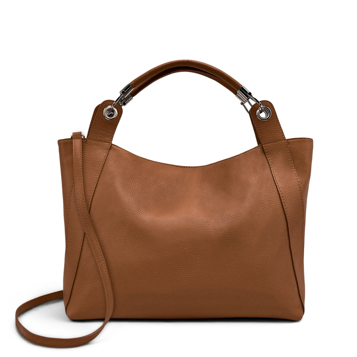 Bolso grande de piel granulada PARIS Marrón coñac oscuro
