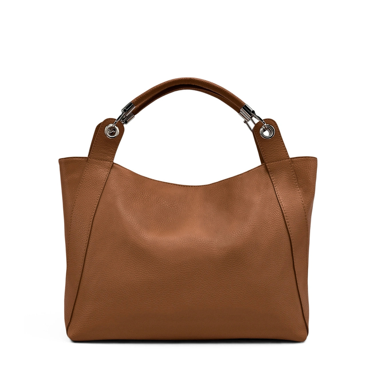 Grand sac en cuir grainé PARIS Marron cognac foncé