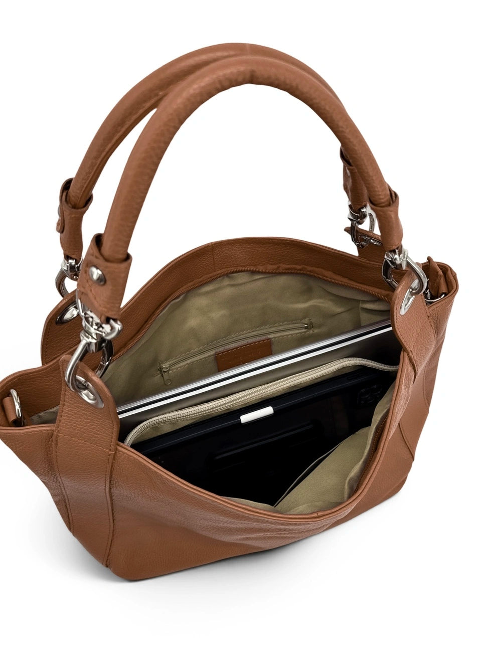 Bolso grande de piel granulada PARIS Marrón coñac oscuro