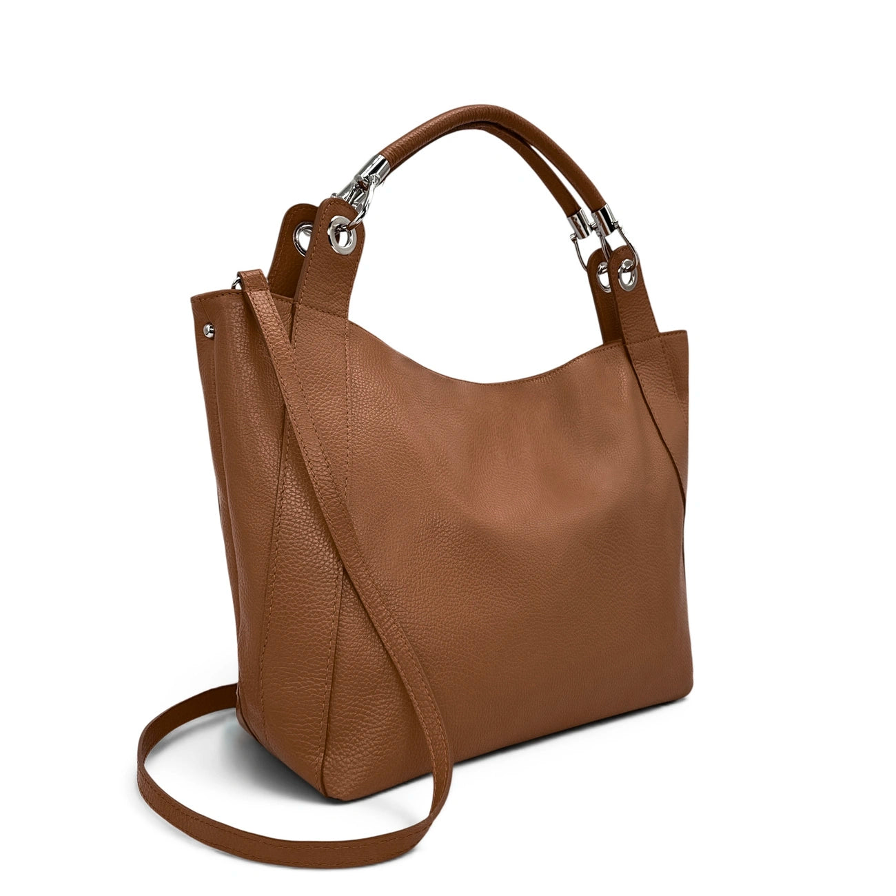 Grand sac en cuir grainé PARIS Marron cognac foncé