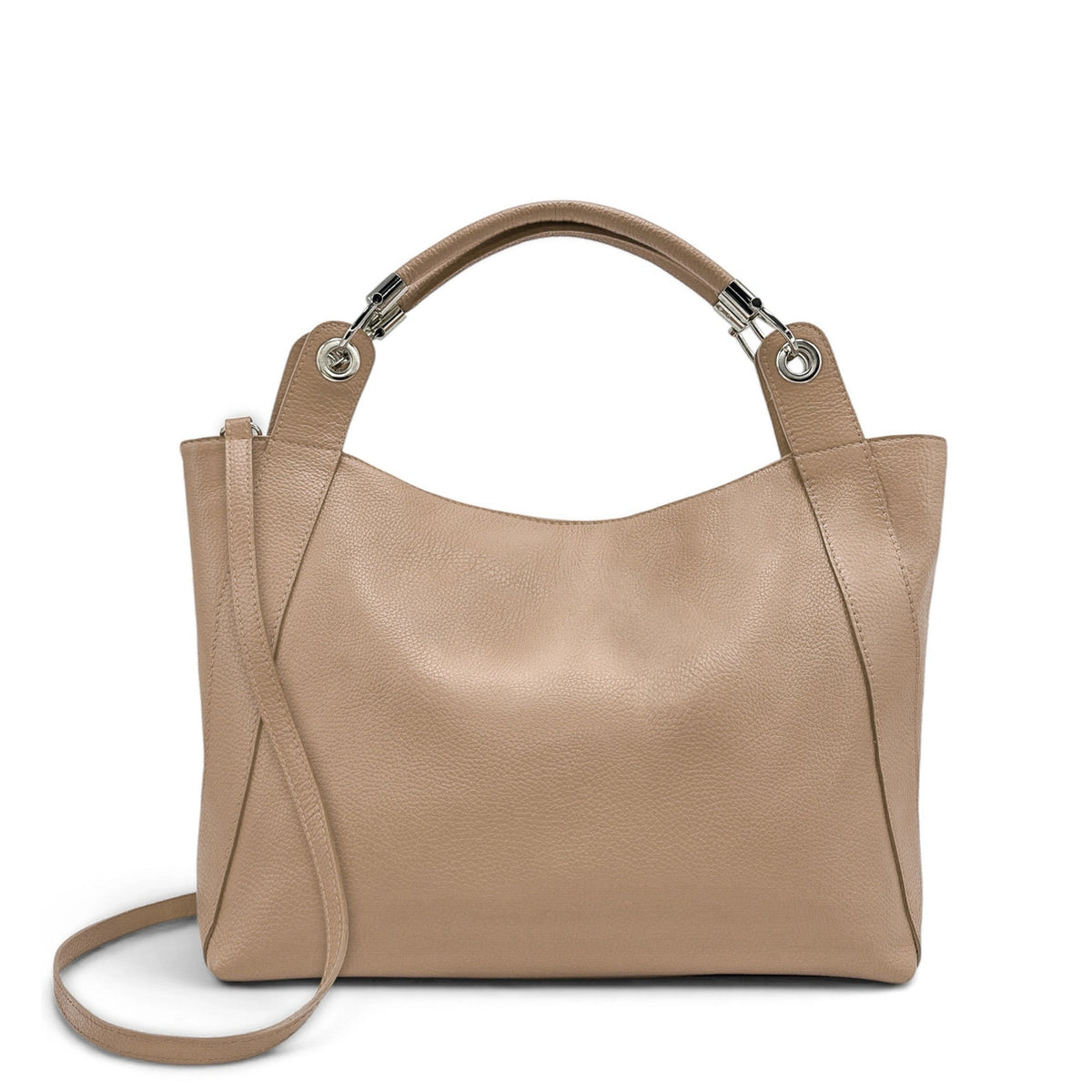 Bolso grande de piel granulada PARIS Topo claro