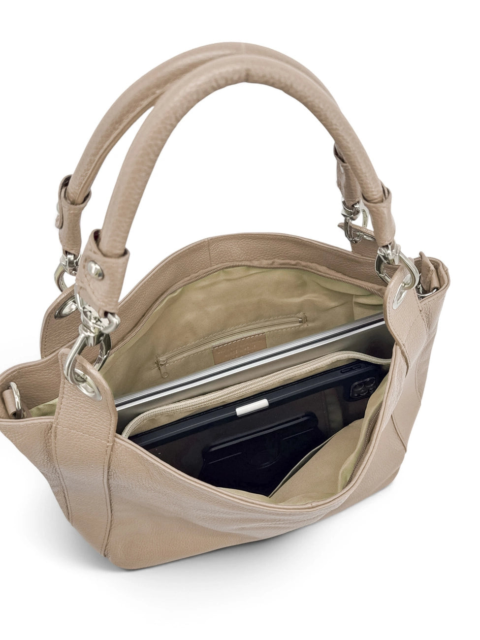 Bolso grande de piel granulada PARIS Topo claro
