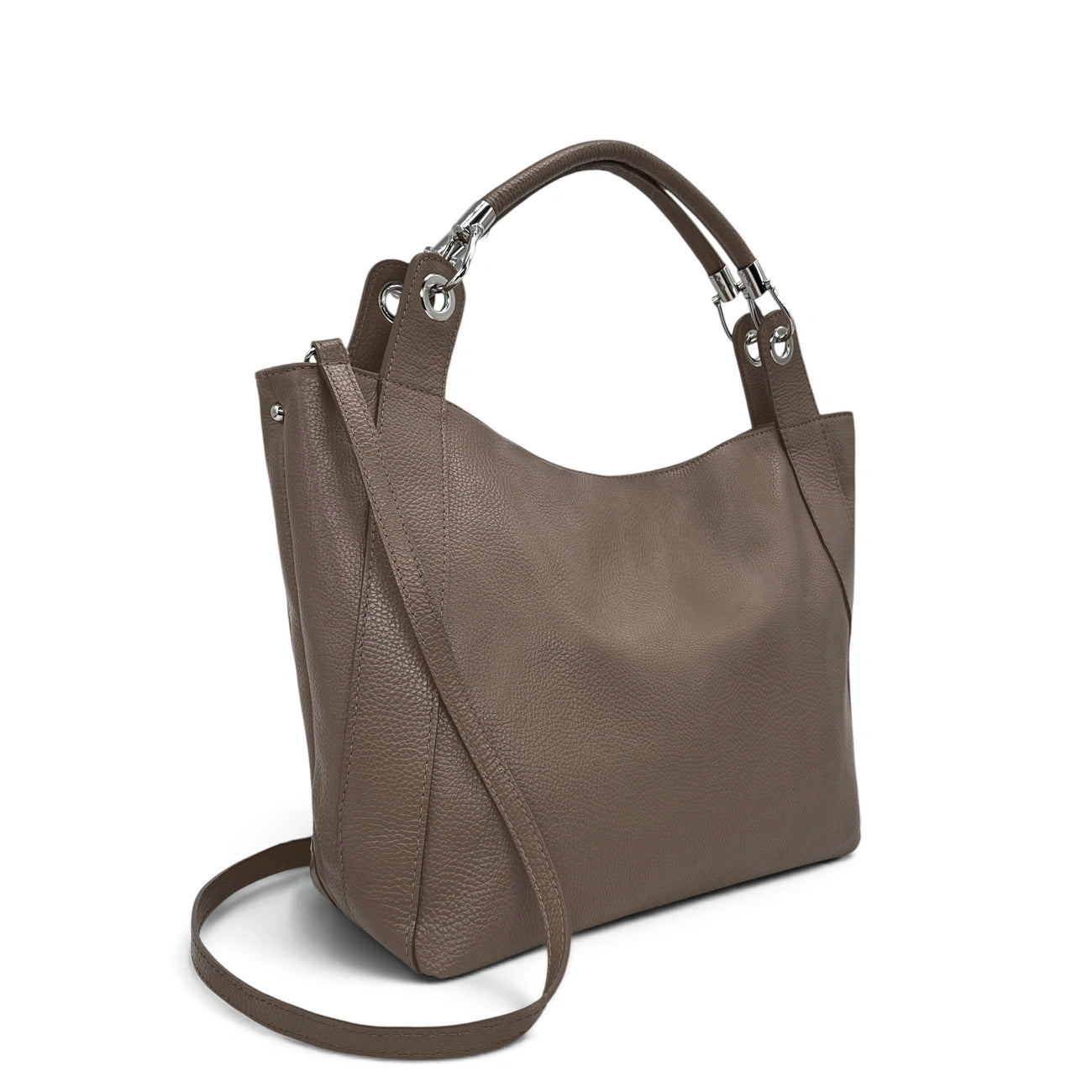 Grand sac en cuir grainé PARIS Taupe foncé