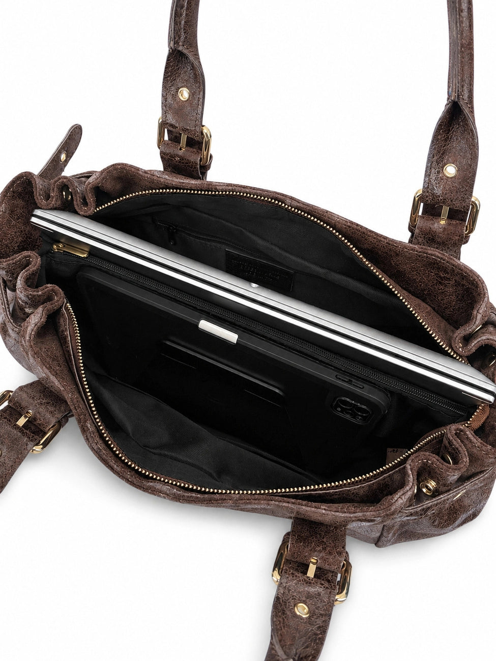 Borsa bowling in pelle spazzolata NEW PRINCESS XL Marrone cioccolato
