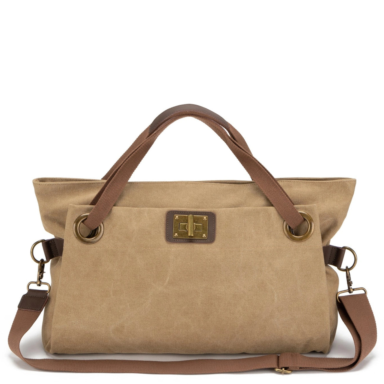 Sac week-end en cuir et toile TOBAGO L Beige foncé