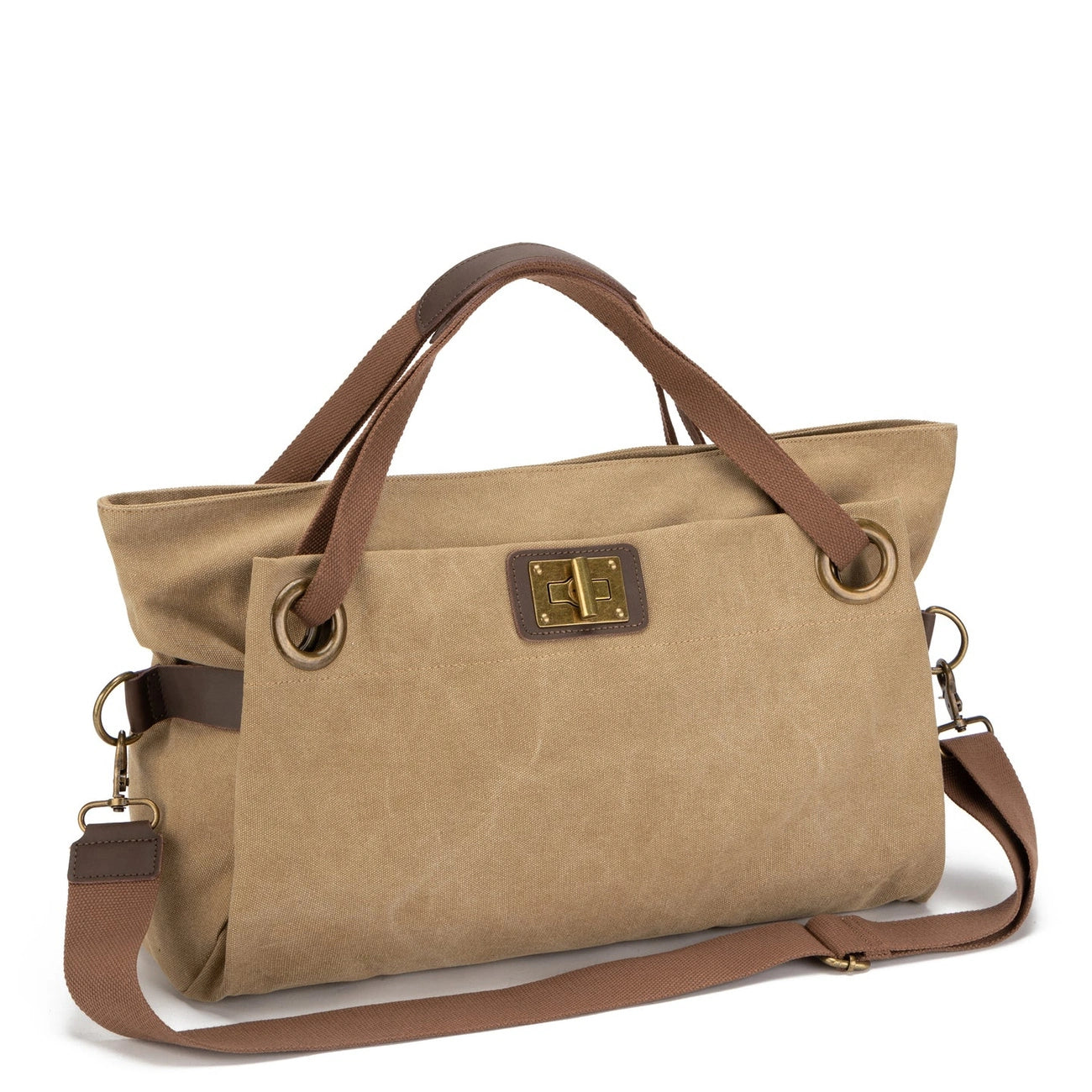 Sac week-end en cuir et toile TOBAGO L Beige foncé