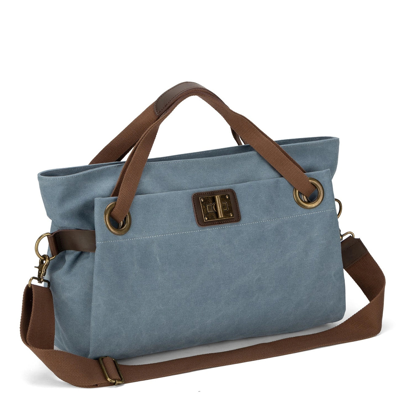Sac week-end en cuir et toile TOBAGO L Bleu gris
