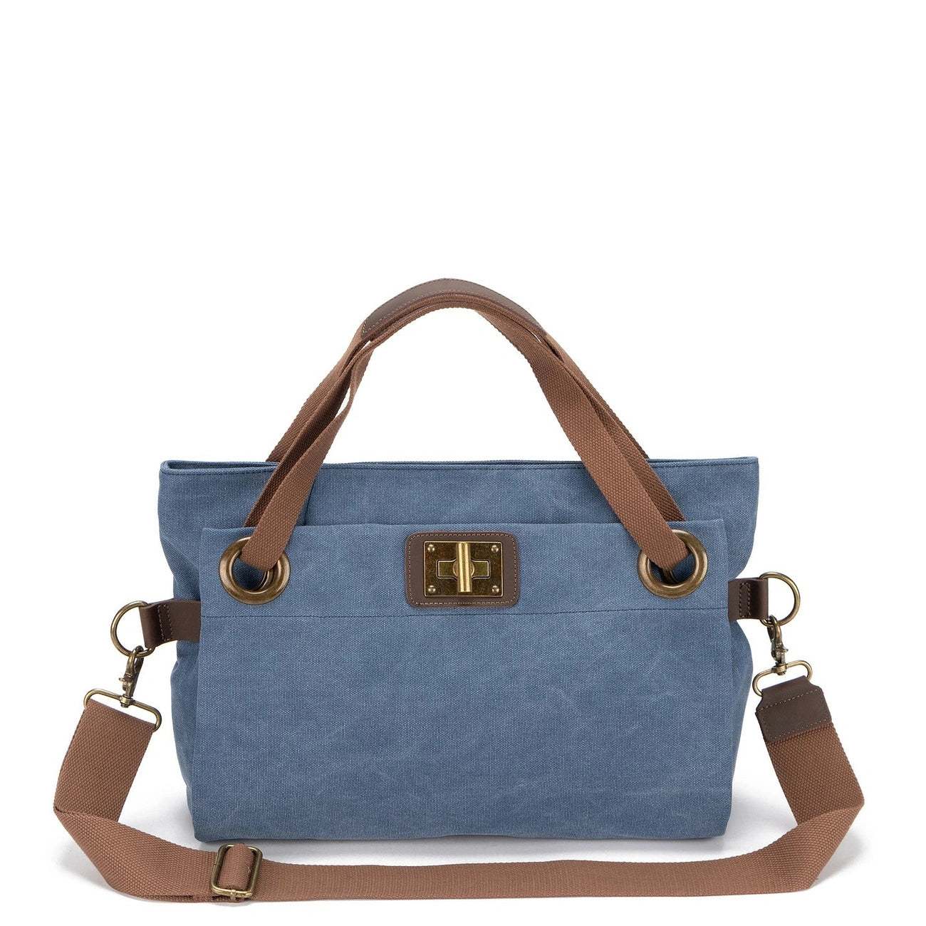 Sac porté épaule en cuir et toile TOBAGO M Bleu denim
