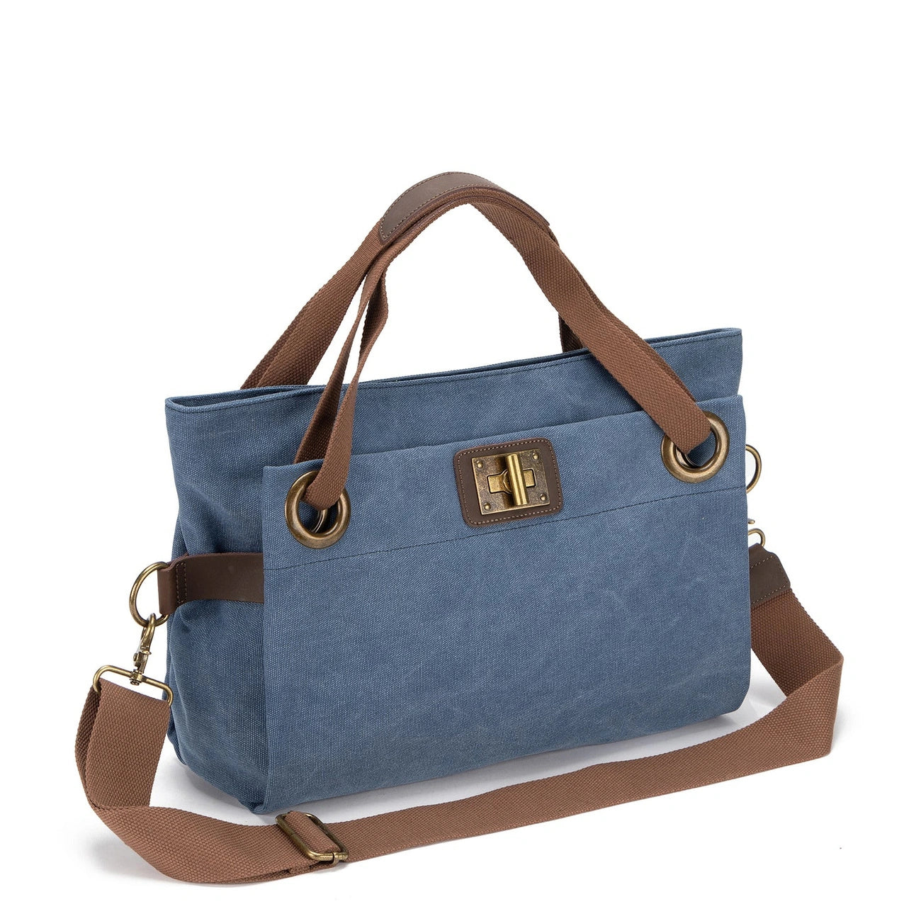 Sac porté épaule en cuir et toile TOBAGO M Bleu denim