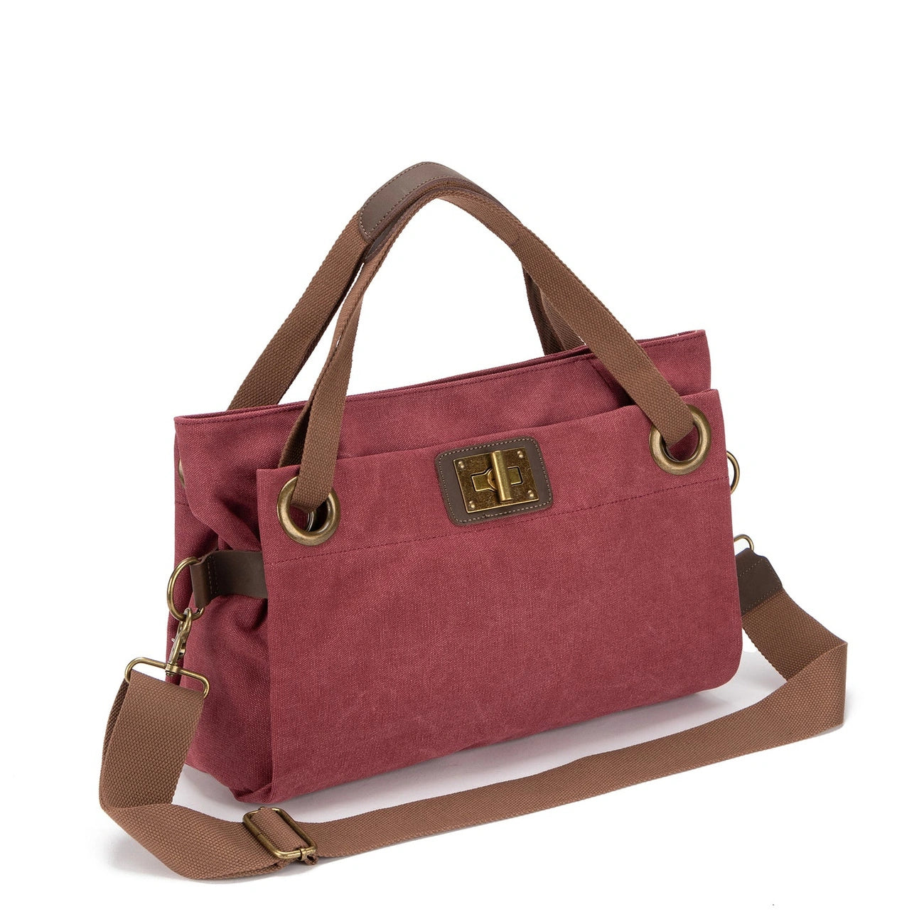 Sac porté épaule en cuir et toile TOBAGO M Rouge bordeaux