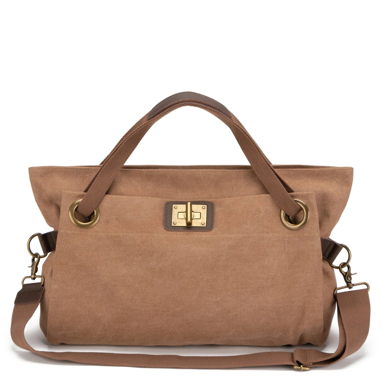 Sac week-end en cuir et toile TOBAGO L Marron camel foncé