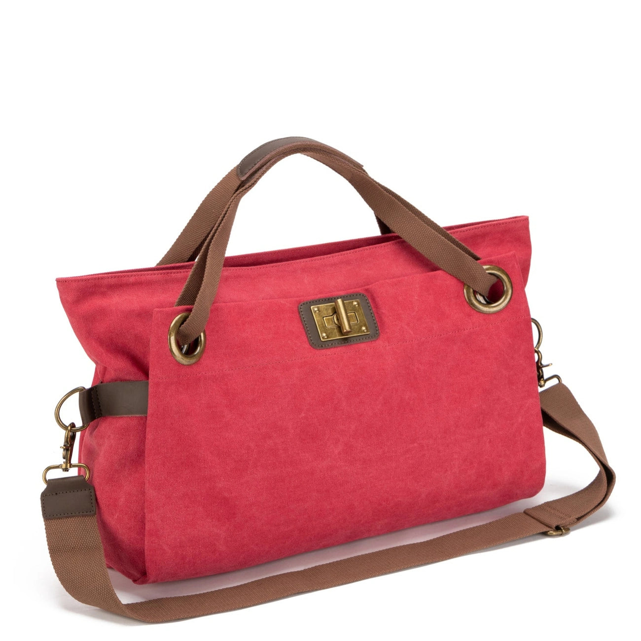 Sac week-end en cuir et toile TOBAGO L Rose framboise