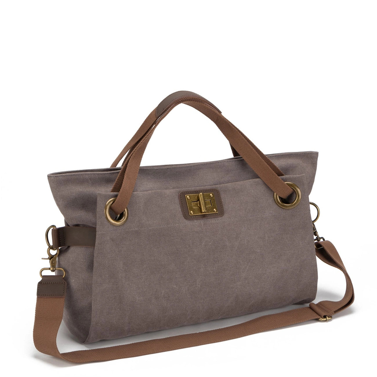 Sac week-end en cuir et toile TOBAGO L Gris taupé