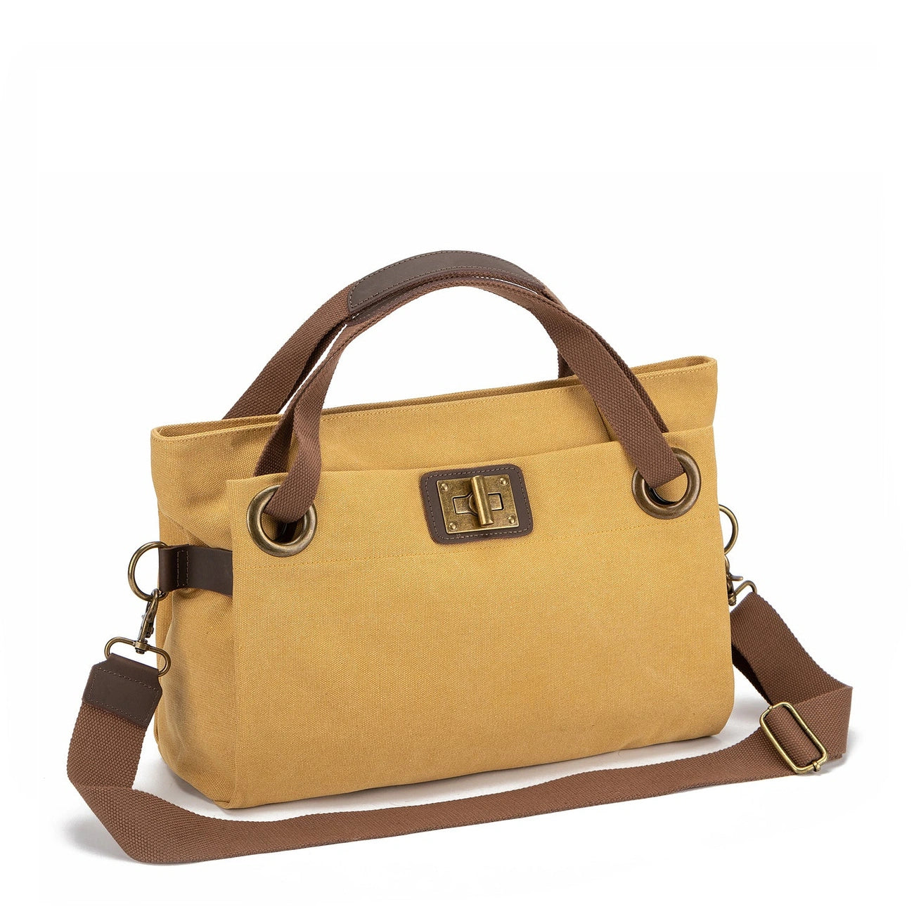 Sac porté épaule en cuir et toile TOBAGO M Jaune