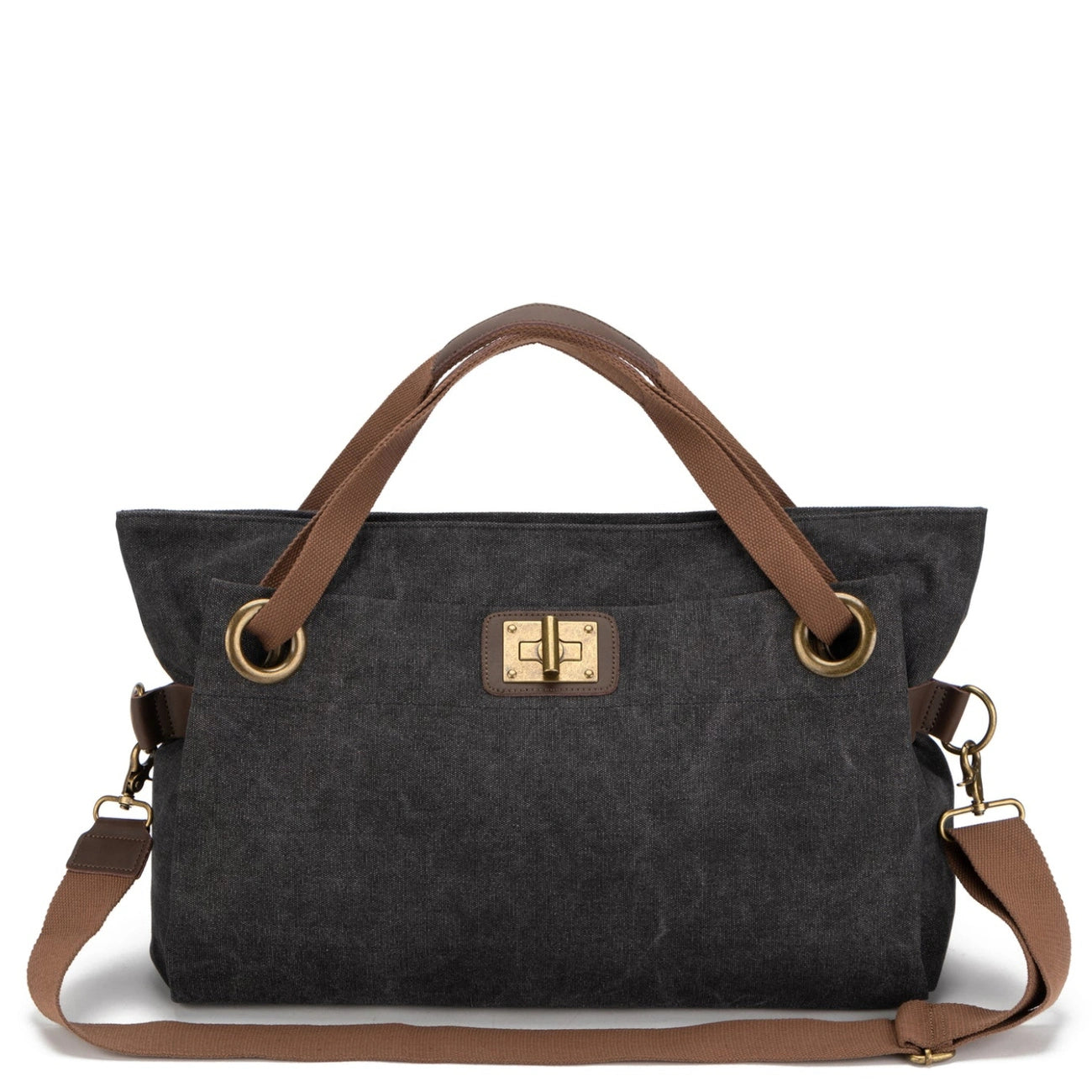 Sac week-end en cuir et toile TOBAGO L Noir