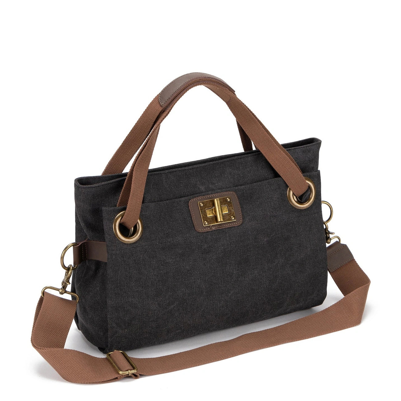 Sac porté épaule en cuir et toile TOBAGO M Noir