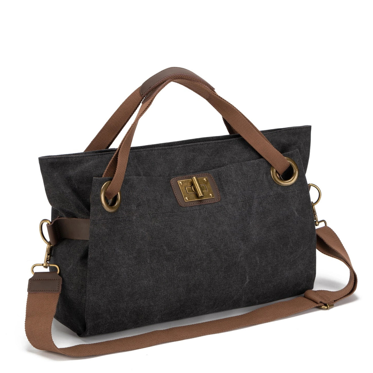 Sac week-end en cuir et toile TOBAGO L Noir