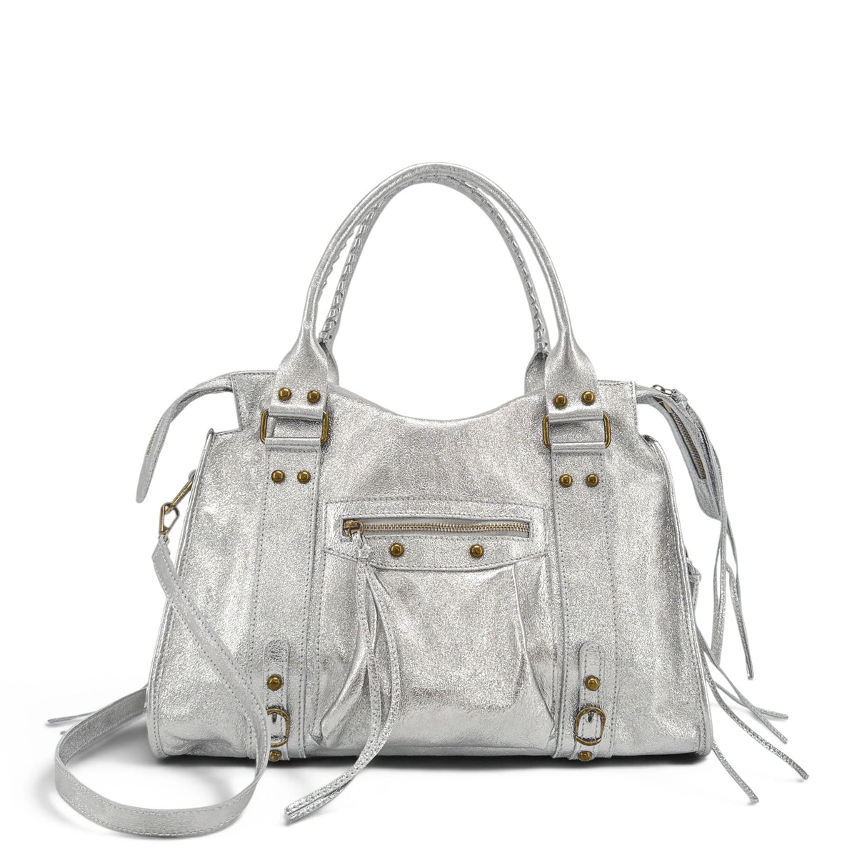 Borsa a mano in pelle iridescente SANDSTORM Argento chiaro