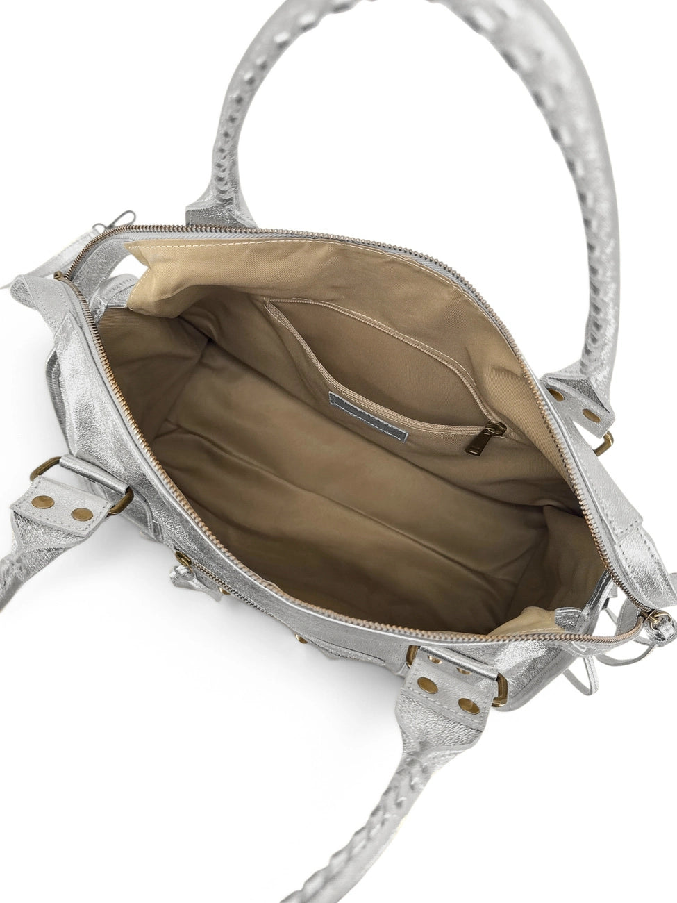Borsa a mano in pelle iridescente SANDSTORM Argento chiaro