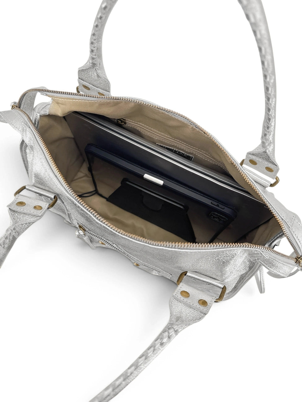 Borsa a mano in pelle iridescente SANDSTORM Argento chiaro
