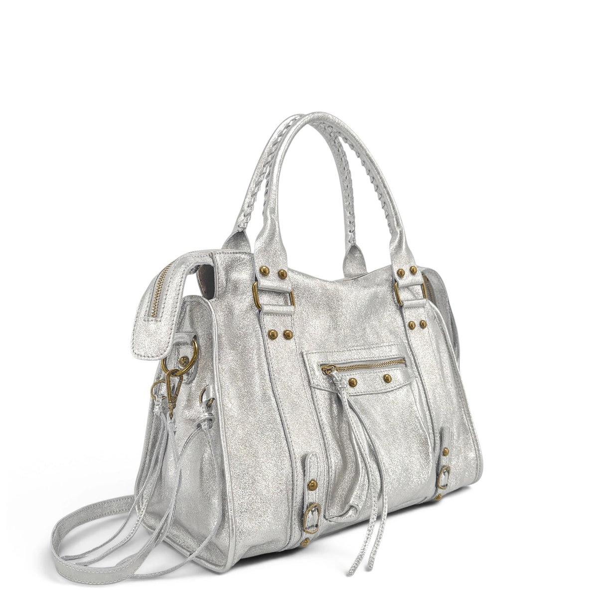 Borsa a mano in pelle iridescente SANDSTORM Argento chiaro