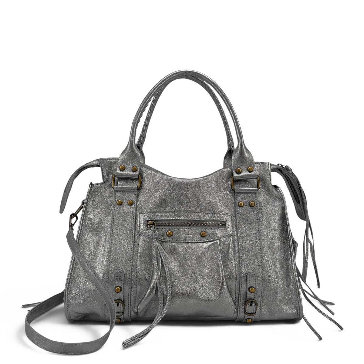 Handtasche aus schillerndem Leder SANDSTORM Dunkelsilber