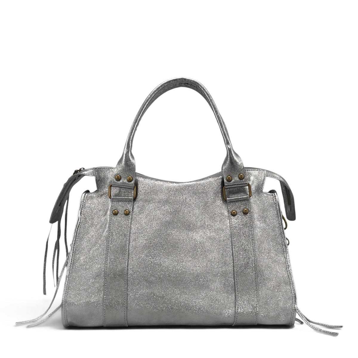 Handtasche aus schillerndem Leder SANDSTORM Mittelsilber