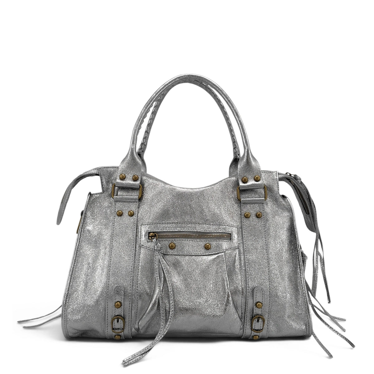 Borsa a mano in pelle iridescente SANDSTORM Argento medio